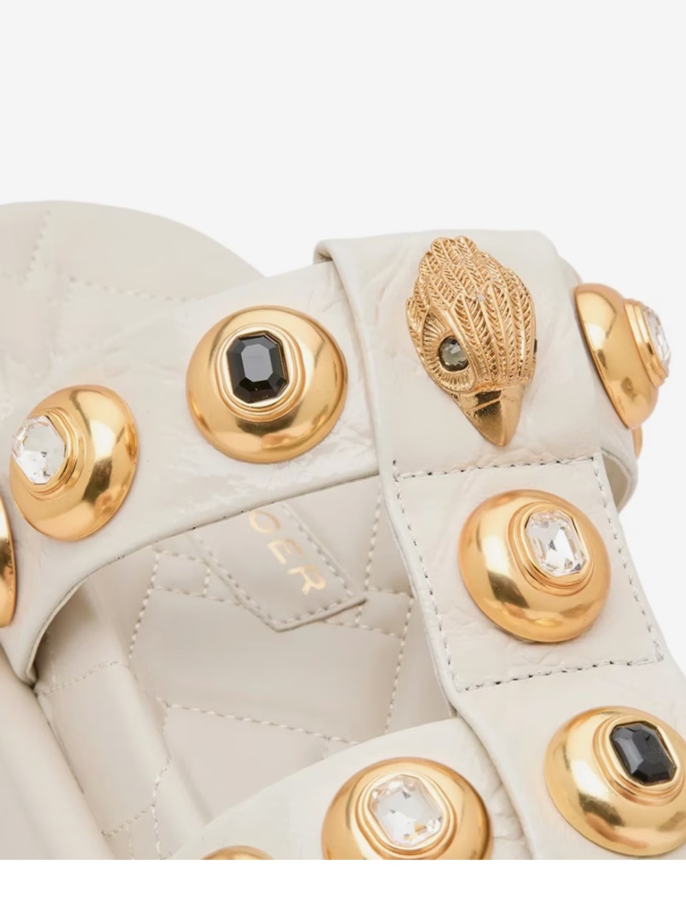 Kurt Geiger Orson Cream Slide Sandals with Gold Jewel Studs - Picture 6 of 8